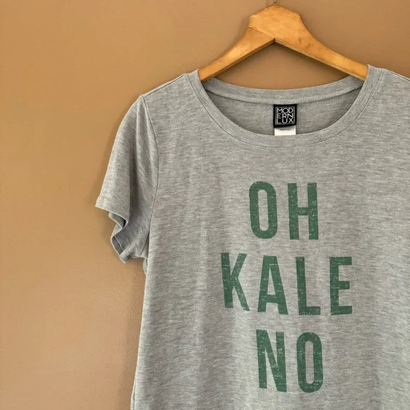 Modern Lux “Oh Kale No” Round Hi-Low Hem Short Sleeve Shirt XL - Picture 2 of 5